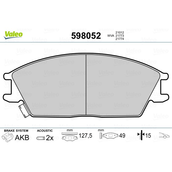 Слика на плочки VALEO 598052 за Hyundai Accent Saloon (LC) 1.3 - 75 коњи бензин