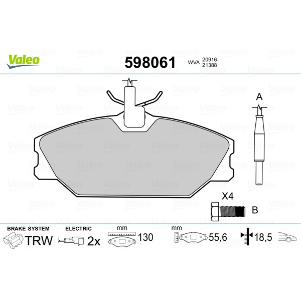 Слика на плочки VALEO 598061 за Renault Laguna (B56,556) 1.8 - 95 коњи бензин