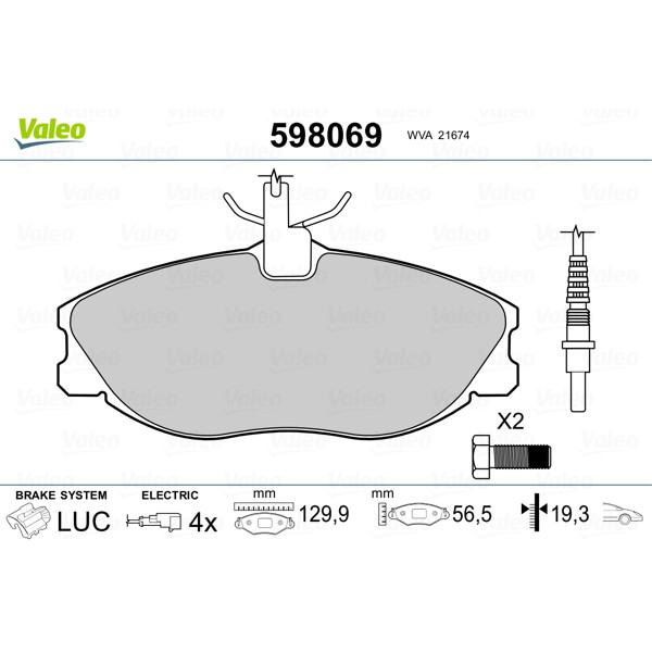 Слика на плочки VALEO 598069 за Peugeot 406 Estate 3.0 24V - 190 коњи бензин