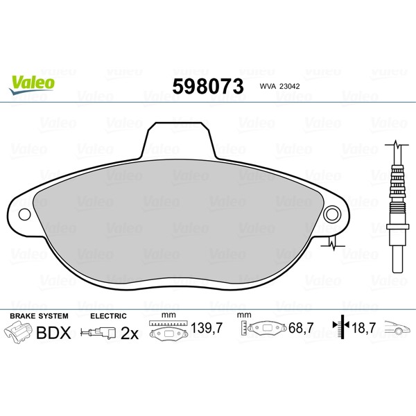 Слика на плочки VALEO 598073 за Citroen Jumpy U6U 1.9 D - 69 коњи дизел