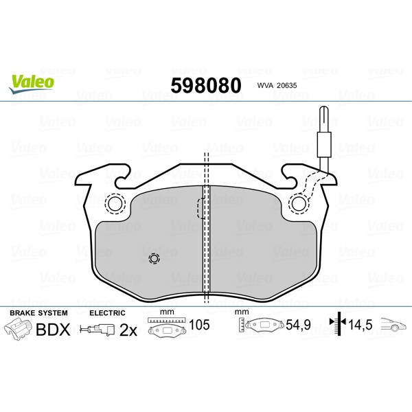 Слика на плочки VALEO 598080 за Renault Twingo Box (S06) 1.2  (S066, S068) - 58 коњи бензин