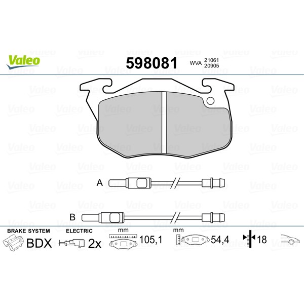 Слика на плочки VALEO 598081 за Citroen Saxo S0,S1 1.1 X,SX - 60 коњи бензин