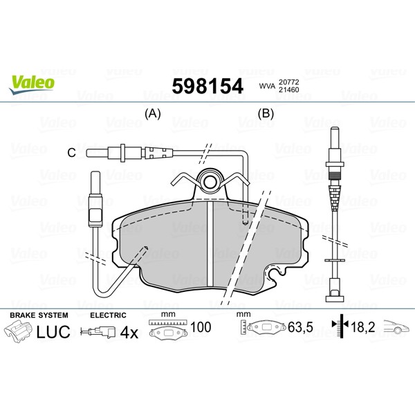 Слика на плочки VALEO 598154 за Citroen ZX Estate N2 1.8 i 16V - 110 коњи бензин