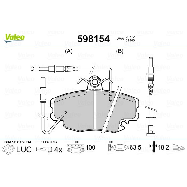 Слика на плочки VALEO 598154 за Citroen ZX N2 1.8 - 103 коњи бензин