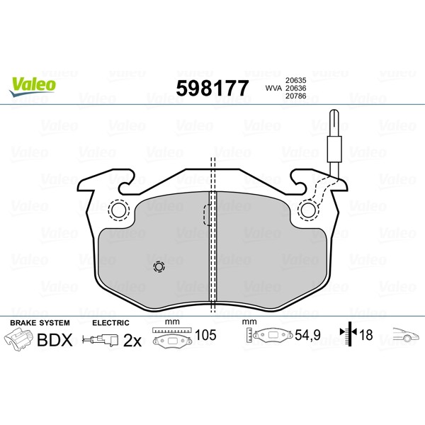 Слика на плочки VALEO 598177 за Peugeot 205 (741A,C) 1.0 - 45 коњи бензин