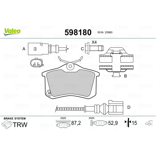 Слика на плочки VALEO 598180 за Renault Clio Grandtour 1.5 dCi (KR0G) - 68 коњи дизел