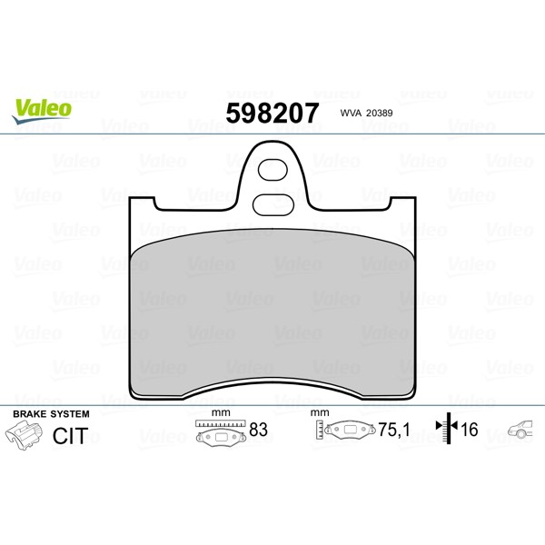 Слика на плочки VALEO 598207 за Citroen XM Break Y3 2.1 D 12V - 82 коњи дизел