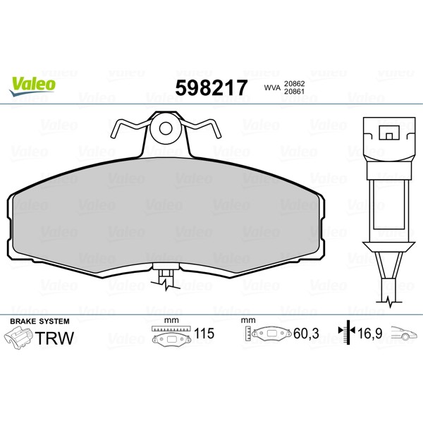 Слика на плочки VALEO 598217 за Skoda Favorit (781) 1.3 (781) - 68 коњи бензин