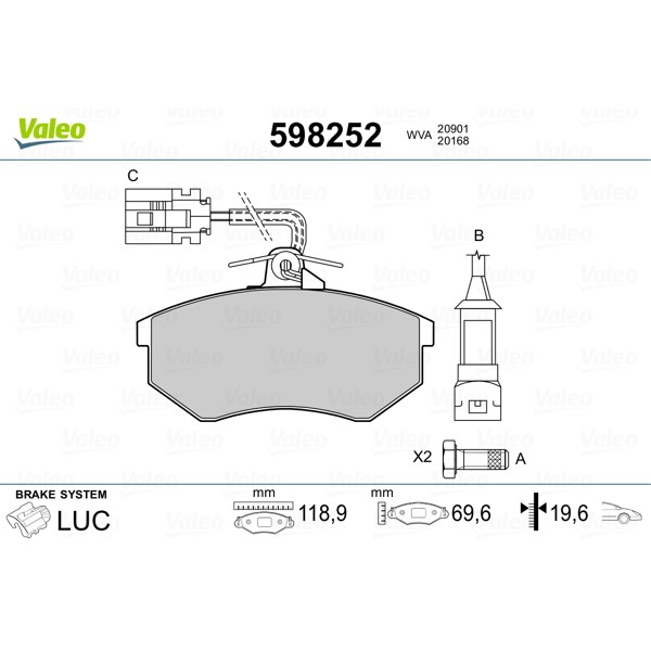 Слика на плочки VALEO 598252 за VW Golf 3 Cabriolet (1E7) 1.9 TDI - 90 коњи дизел