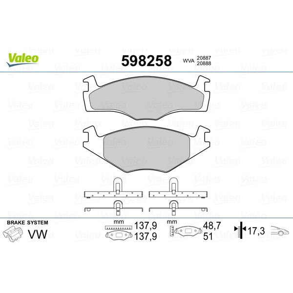 Слика на плочки VALEO 598258 за VW Polo 2 (86c,80) 1.3 - 75 коњи бензин