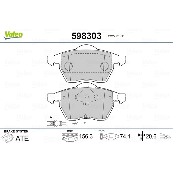 Слика на плочки VALEO 598303 за Audi A4 Sedan (8D2, B5) 1.8 T quattro - 150 коњи бензин