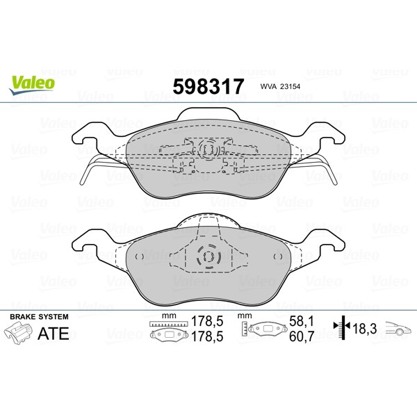 Слика на плочки VALEO 598317 за Ford Focus (daw,dbw) 1.4 16V - 75 коњи бензин