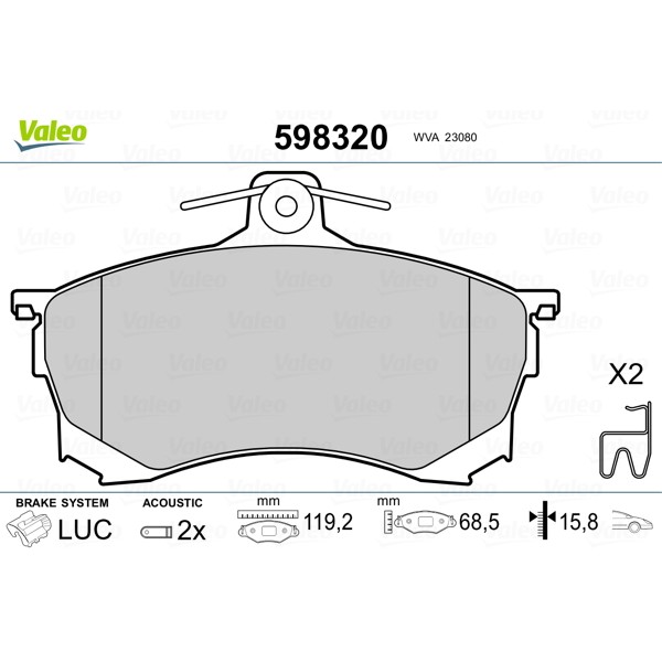 Слика на плочки VALEO 598320 за Mitsubishi Carisma Saloon (DA) 1.6 (DA1A) - 90 коњи бензин