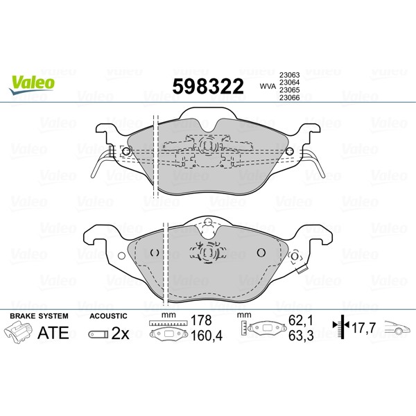 Слика на плочки VALEO 598322 за Opel Astra G Saloon 1.6 - 103 коњи бензин