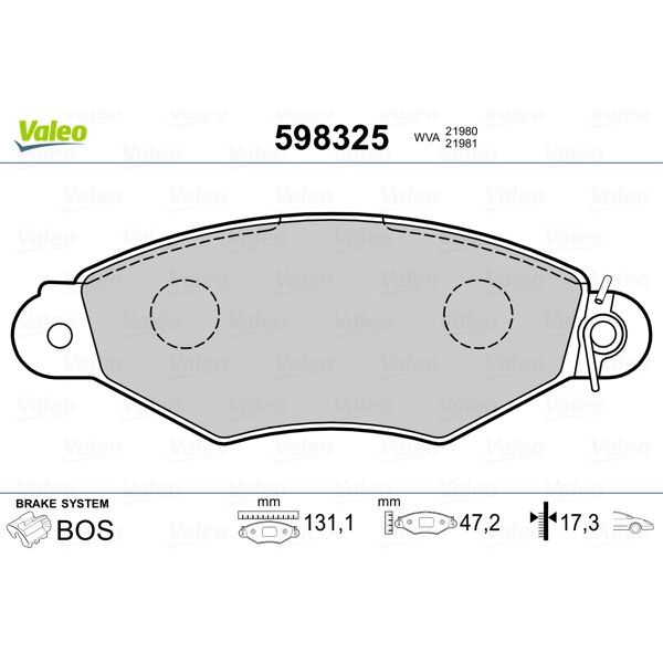 Слика на плочки VALEO 598325 за Renault Kangoo Express (FC0-1) 1.6 16V bivalent - 82 коњи Бензин/Метан (CNG)