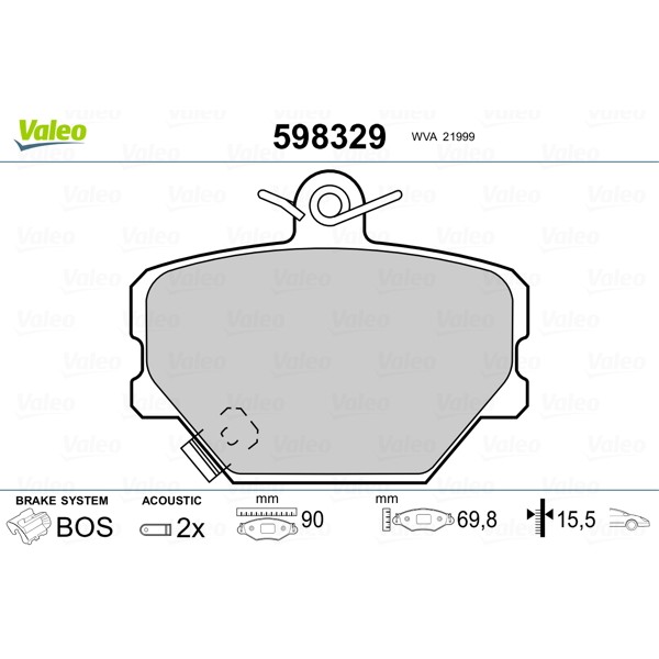 Слика на плочки VALEO 598329 за Smart City-Coupe (450) 0.6 (450.333, 450.335) - 61 коњи бензин