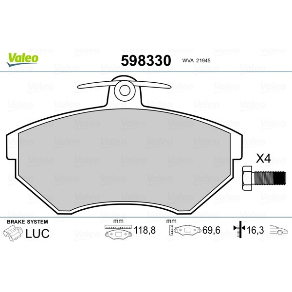 Слика на плочки VALEO 598330 за VW Caddy 2 Box (9K9A) 1.7 SDI - 57 коњи дизел