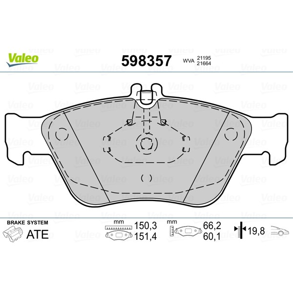 Слика на плочки VALEO 598357 за Mercedes SLK (r170) 230 Kompressor (170.449) - 197 коњи бензин