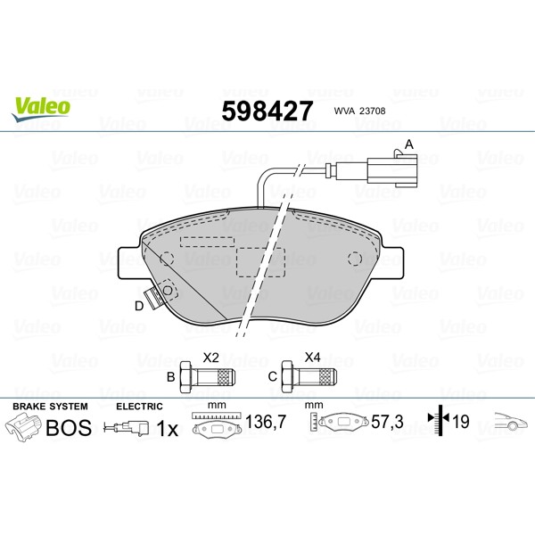 Слика на плочки VALEO 598427 за Fiat Doblo Cargo Platform 263 1.3 D Multijet - 90 коњи дизел