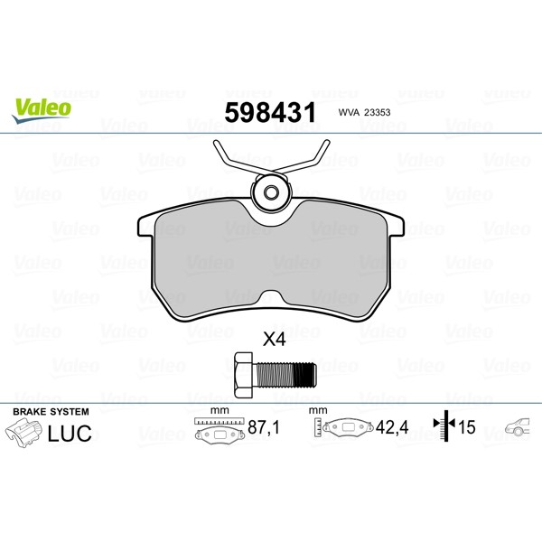 Слика на плочки VALEO 598431 за Ford Focus Estate (dnw) 1.6 16V Flexifuel - 102 коњи Бензин/Етанол