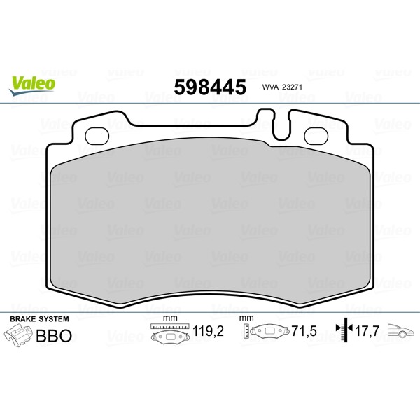 Слика на плочки VALEO 598445 за Mercedes SL (r129) 320 (129.063) - 231 коњи бензин