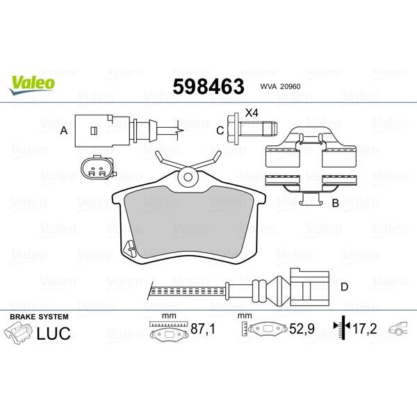 Слика на плочки VALEO 598463 за Audi A1 (8X1) 2.0 TDI - 136 коњи дизел