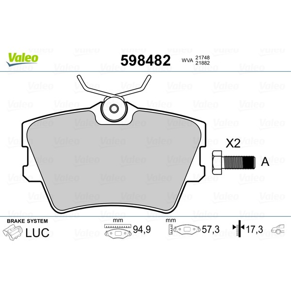 Слика на плочки VALEO 598482 за VW Transporter T4 Box 2.4 D Syncro - 78 коњи дизел