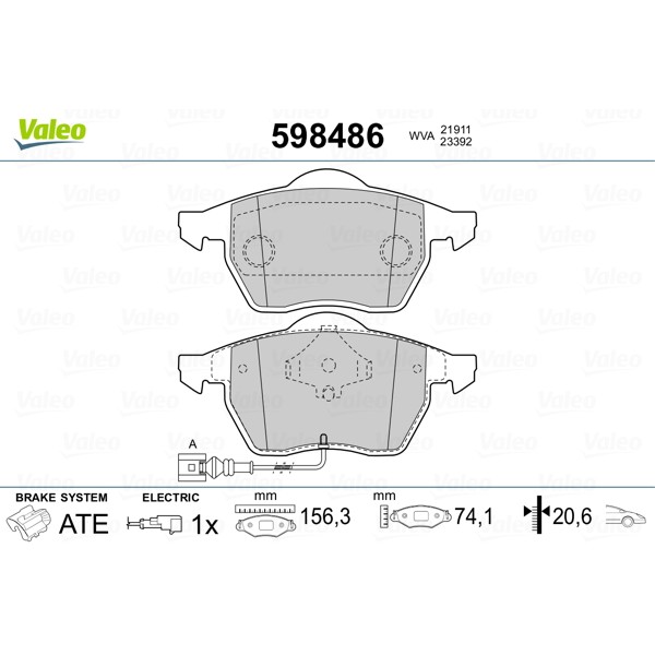 Слика на плочки VALEO 598486 за VW Golf 4 (1J1) 1.8 T - 150 коњи бензин