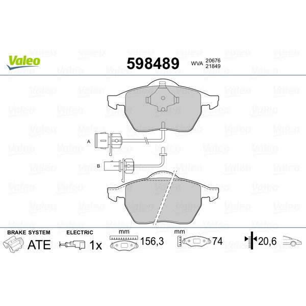 Слика на плочки VALEO 598489 за VW Sharan (7m) 2.0 - 115 коњи бензин