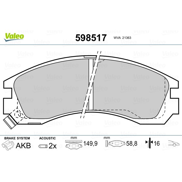 Слика на плочки VALEO 598517 за Mitsubishi Space Runner (N50) 2.4 GDI - 147 коњи бензин