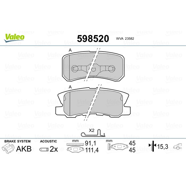 Слика на плочки VALEO 598520 за Mitsubishi Montero Classic (V2W) 3.2 DiD - 170 коњи дизел