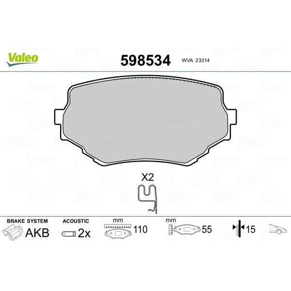 Слика на плочки VALEO 598534 за Suzuki Grand Vitara (FT,GT) V6 24V (FT, TD62) - 144 коњи бензин