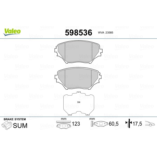 Слика на плочки VALEO 598536 за Toyota RAV4 (XA2) 2.0 VVTi 4WD - 150 коњи бензин