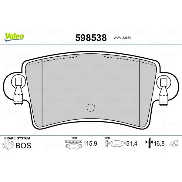 Слика на плочки VALEO 598538 за Renault Master 2 Van (FD) 2.5 dCi - 101 коњи дизел