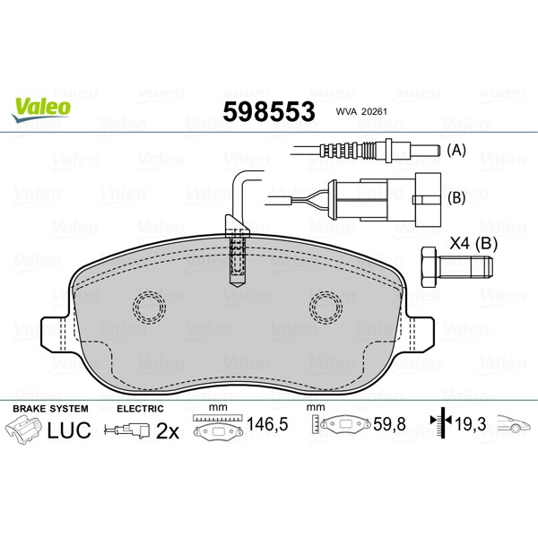 Слика на плочки VALEO 598553 за Peugeot Expert Van (222) 2.0 HDI - 94 коњи дизел