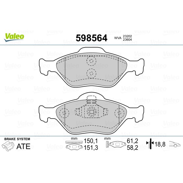 Слика на плочки VALEO 598564 за Ford Fiesta 5 (jh,jd) 1.25 16V - 70 коњи бензин