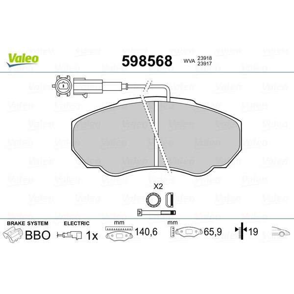 Слика на плочки VALEO 598568 за Fiat Ducato BUS 230 2.8 JTD 4x4 - 128 коњи дизел