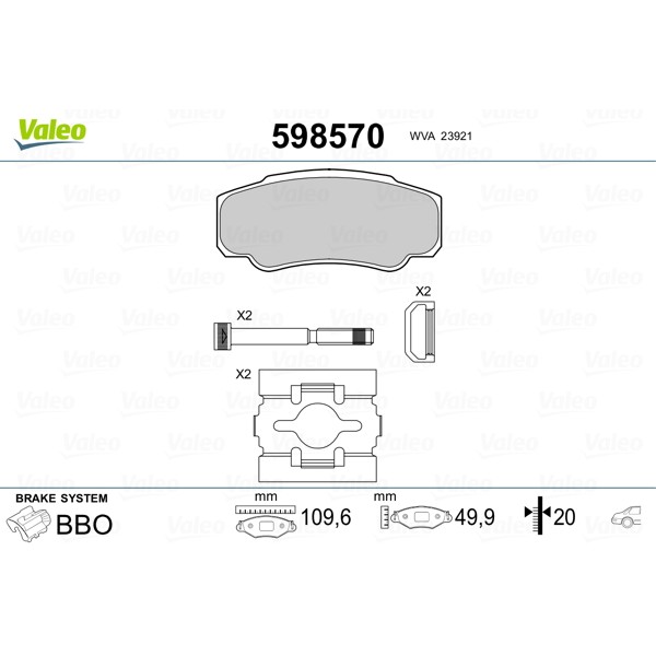 Слика на плочки VALEO 598570 за Citroen Jumper BOX 244 2.2 HDi - 101 коњи дизел