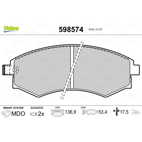 Слика на плочки VALEO 598574 за Kia Joice 2.0 - 139 коњи бензин