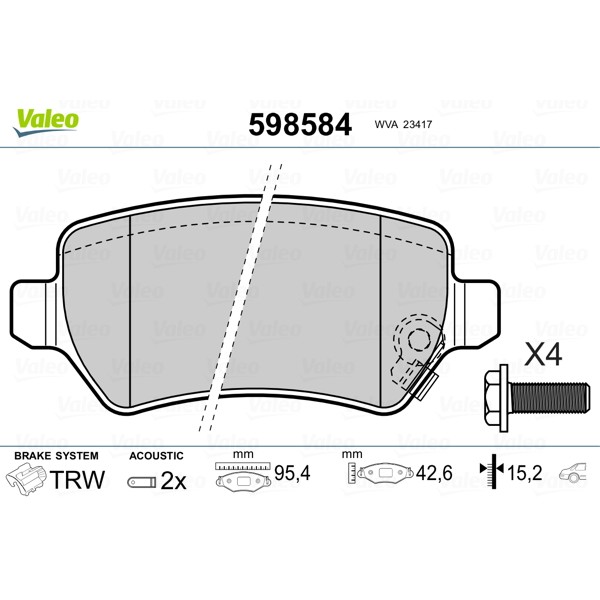 Слика на плочки VALEO 598584 за Kia Venga (YN) 1.6 CRDi 115 - 116 коњи дизел