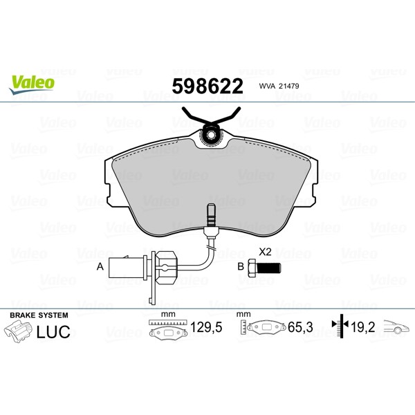 Слика на плочки VALEO 598622 за VW Transporter T4 Box 1.9 D - 60 коњи дизел