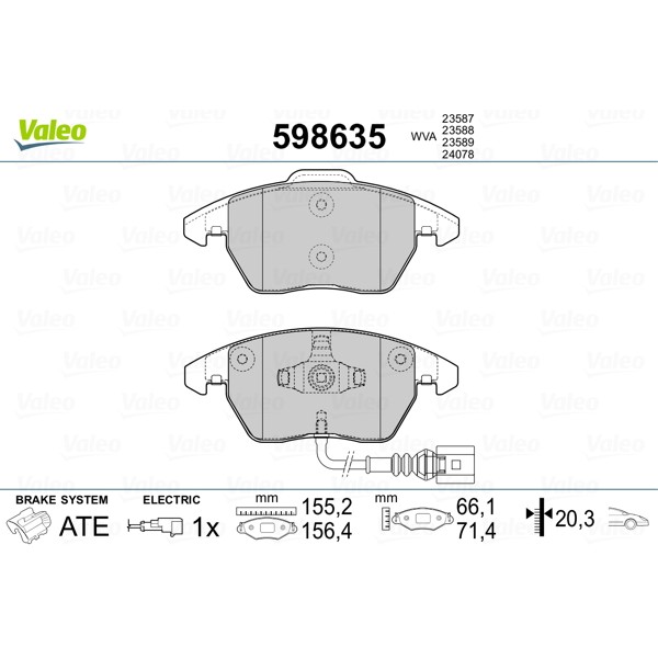 Слика на плочки VALEO 598635 за Audi A3 Sportback (8PA) 1.8 TFSI quattro - 160 коњи бензин