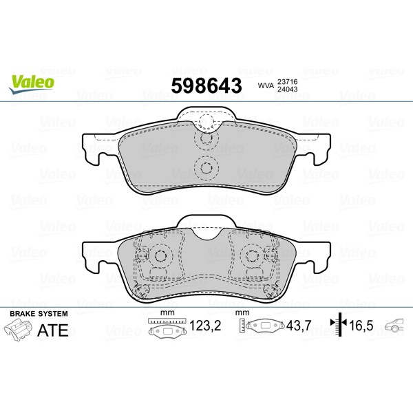 Слика на плочки VALEO 598643 за Mini Convertible (R52) One - 90 коњи бензин