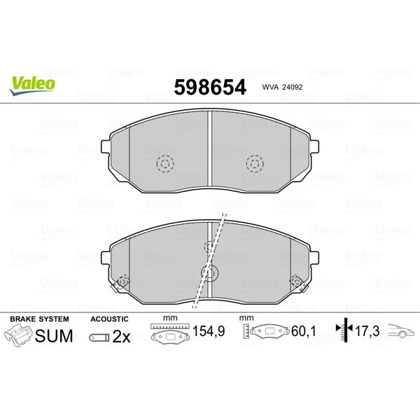 Слика на плочки VALEO 598654 за Kia Sorento (JC) 2.4 - 139 коњи бензин