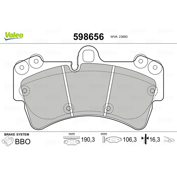 Слика на плочки VALEO 598656 за Porsche Cayenne (955, 9PA) 3.0 TDI - 240 коњи дизел