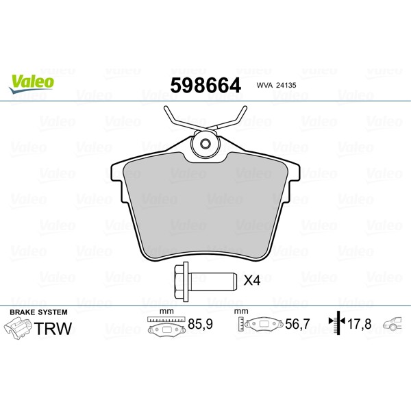 Слика на плочки VALEO 598664 за Peugeot 407 SW 1.8 16V - 125 коњи бензин