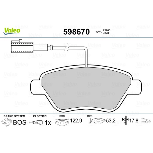 Слика на плочки VALEO 598670 за Lancia Musa (350) 1.3 D Multijet - 90 коњи дизел