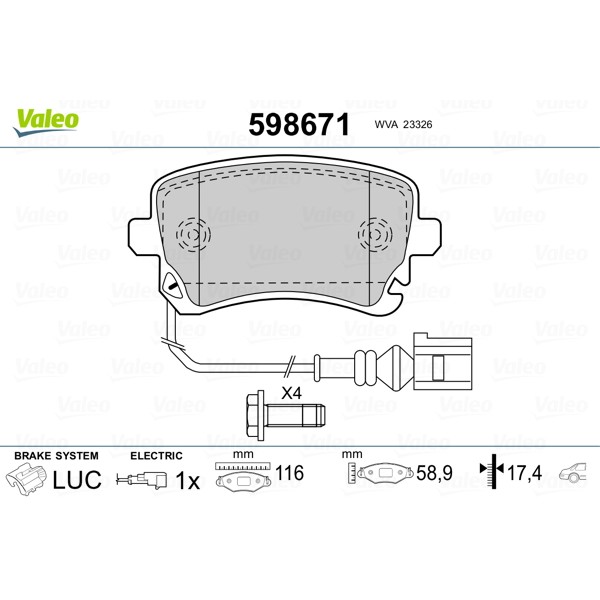 Слика на плочки VALEO 598671 за VW Multivan 5 2.5 TDI 4motion - 130 коњи дизел