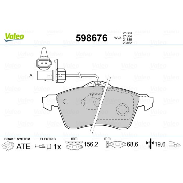 Слика на плочки VALEO 598676 за VW Transporter T4 Platform 2.5 TDI Syncro - 102 коњи дизел