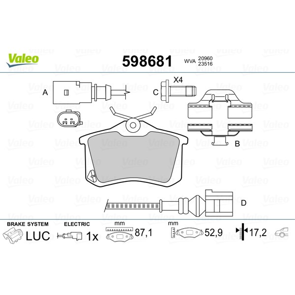 Слика на плочки VALEO 598681 за Ford Mondeo 3 (B5Y) ST220 - 226 коњи бензин